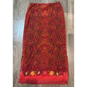 Heart & Soul Maxi Skirt Medium Snakeskin‎ Floral Border Vintage Y2K